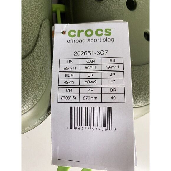 Crocs‎ Offroad Sport Clog Army Green Blue Unisex Men’s Sz 9 Women’s 11 NEW main image 10